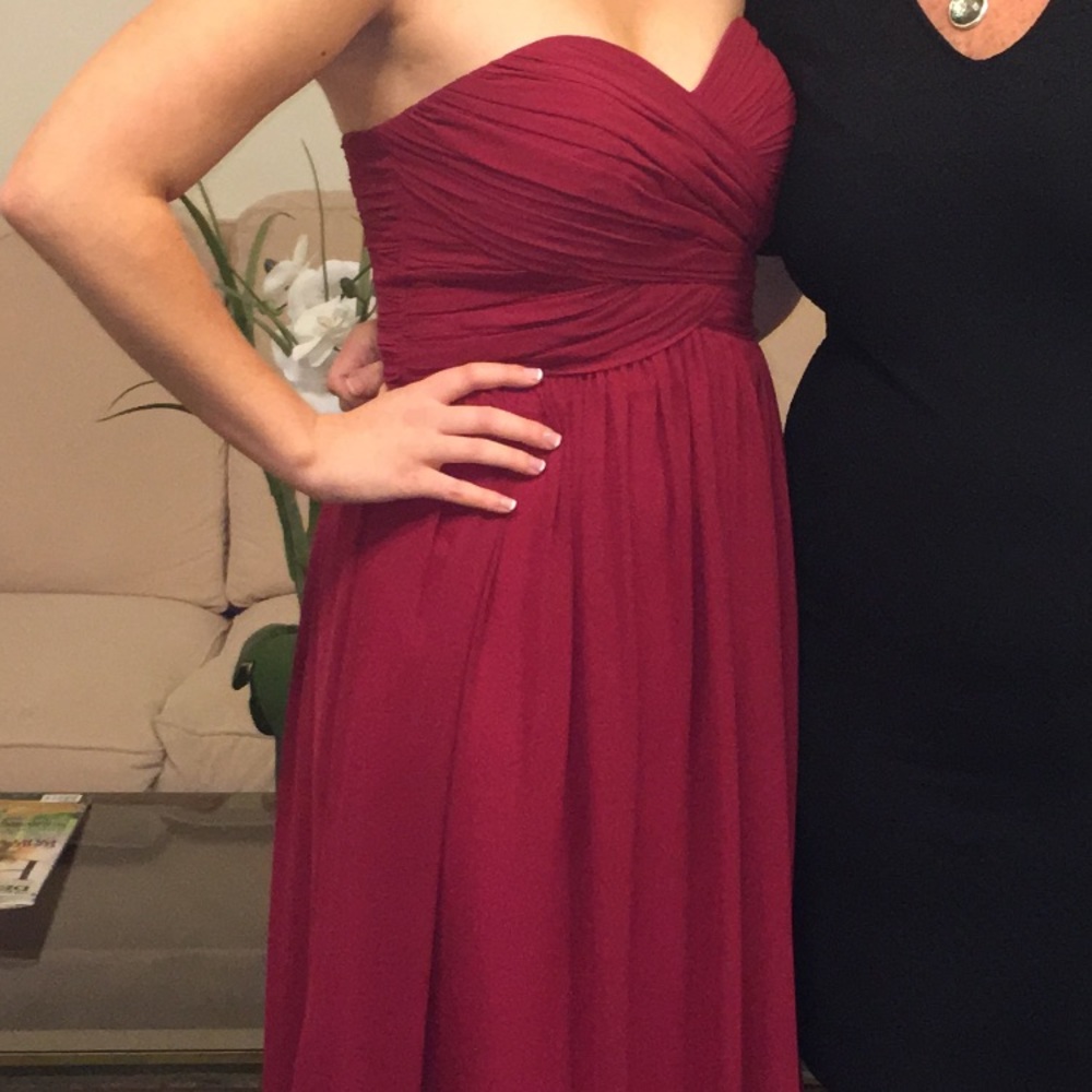 Dark Red Strapless Bridesmaids Dress